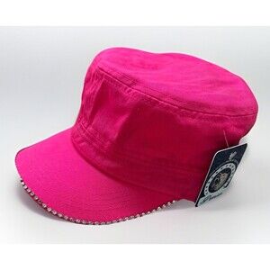 Premium Crystal Jeweled Bling Military Cadet Cap - Hot Pink.